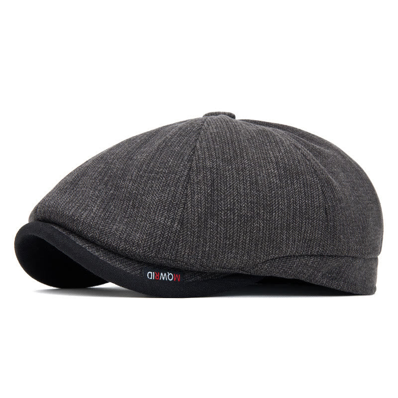 Winter Retro Knit Texture Contrast Brim Men's Beret Hat - Grey - Adjustable(22 1/2"-24") - image 1