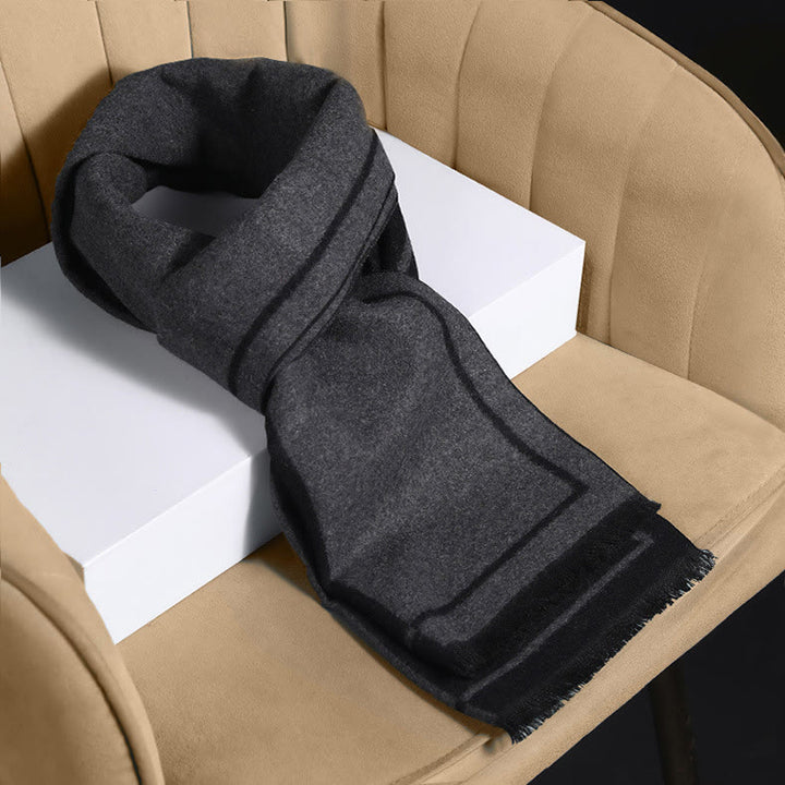 Men's Classic Striped Accent Warm Tassel Scarf - Black Grey - image 7