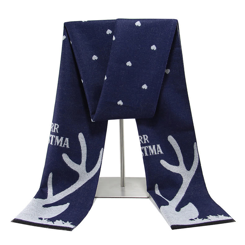 Men's Christmas Reindeer Print Navy Warm Festive Scarf - Navy - image 0