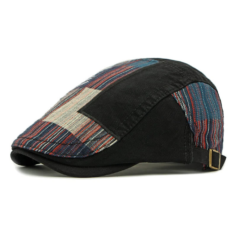 Men's Colorful Retro Patchwork Winter Beret Hat - Black - Adjustable(21 5/8"-23 5/8") - image 4