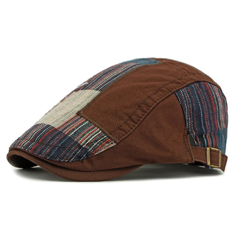 Men's Colorful Retro Patchwork Winter Beret Hat - Coffee - Adjustable(21 5/8"-23 5/8") - image 1