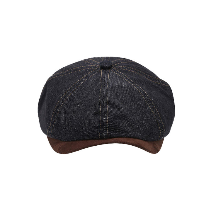 Winter Retro Denim Contrast Brim Men's Beret Hat - image 1