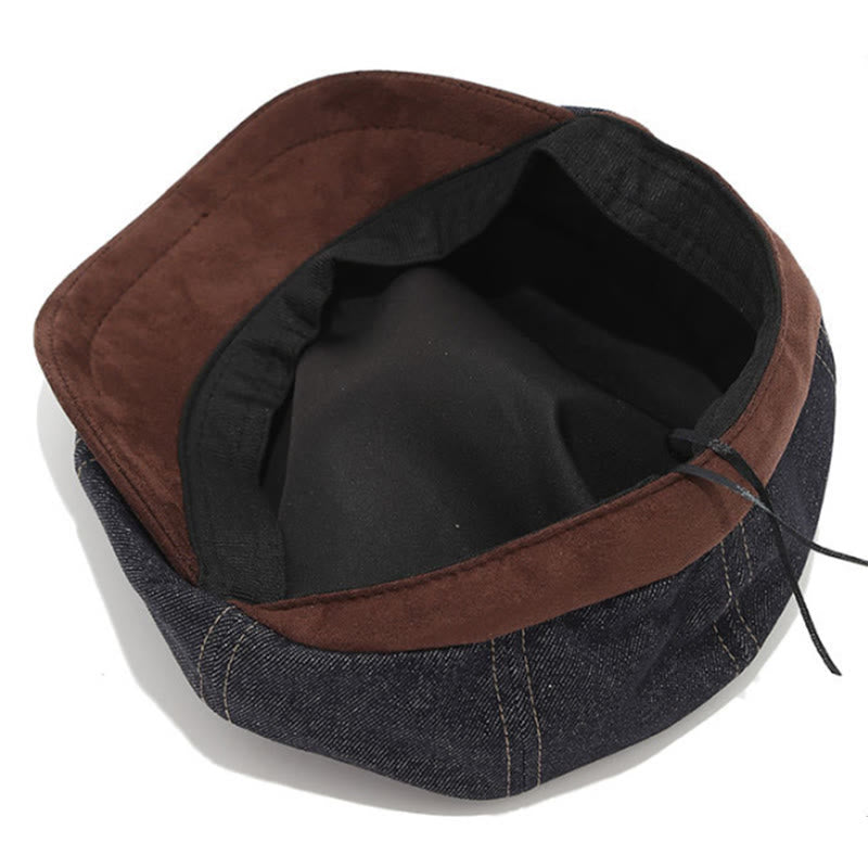 Winter Retro Denim Contrast Brim Men's Beret Hat - image 3