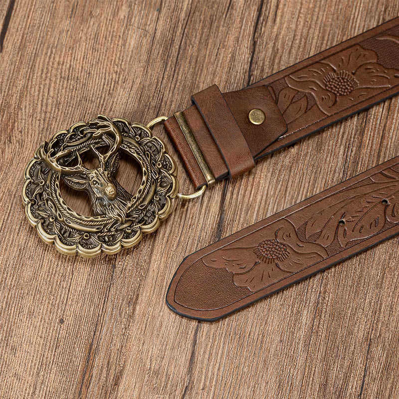 Men's Exquisite Deer Head Buckle Embossed Belt - image 4