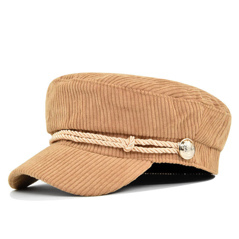 Ribbed Corduroy Braided Rope Band Sailor Style Beret Hat - Khaki - M (22"-22 7/8") - image 0