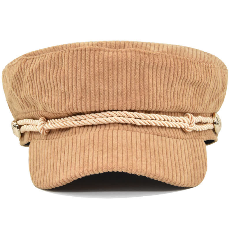 Ribbed Corduroy Braided Rope Band Sailor Style Beret Hat - image 1
