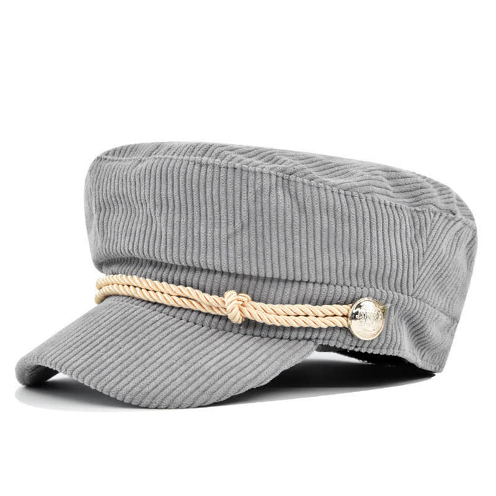 Ribbed Corduroy Braided Rope Band Sailor Style Beret Hat - Gray - M (22"-22 7/8") - image 10
