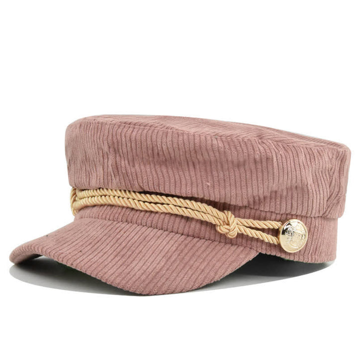 Ribbed Corduroy Braided Rope Band Sailor Style Beret Hat - Pink - M (22"-22 7/8") - image 12
