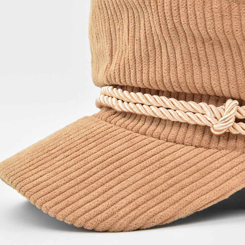 Ribbed Corduroy Braided Rope Band Sailor Style Beret Hat - image 4