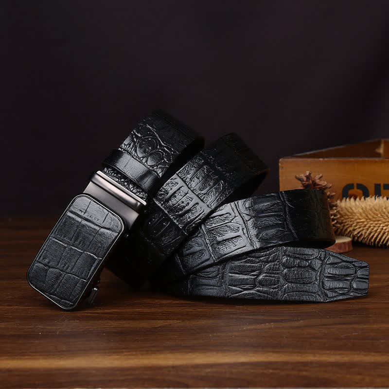 Bold Crocodile Embossed Automatic Buckle Leather Belt - image 9