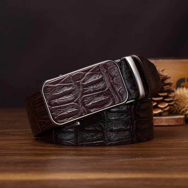 Bold Crocodile Embossed Automatic Buckle Leather Belt - image 7