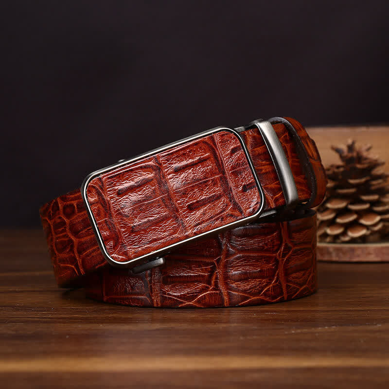 Bold Crocodile Embossed Automatic Buckle Leather Belt - image 4