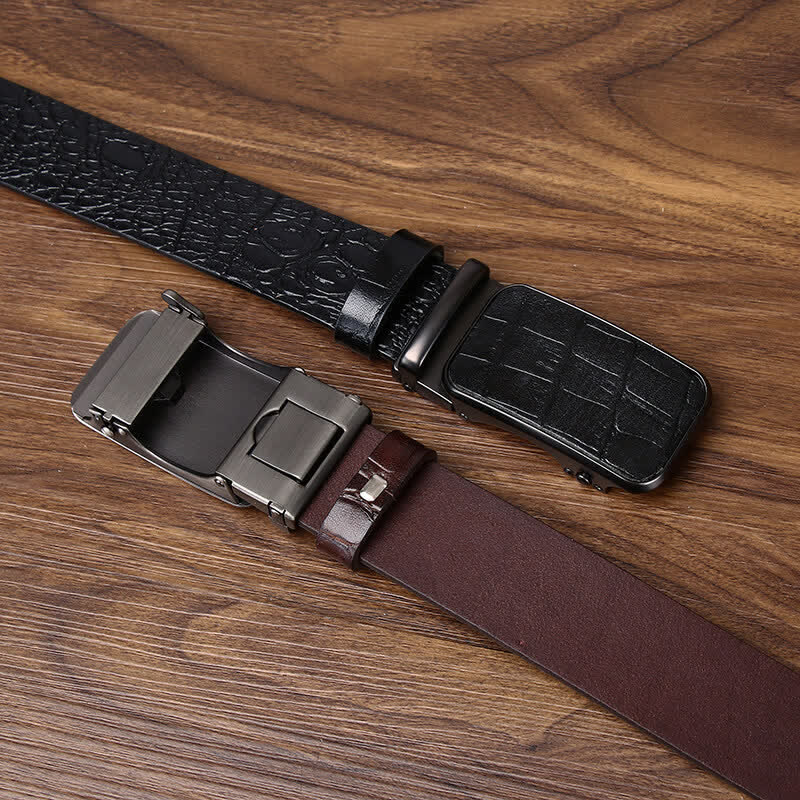 Bold Crocodile Embossed Automatic Buckle Leather Belt - image 2