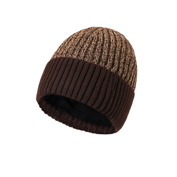 Men's Winter Warm Fleece-Lined Knitted Beanie Hat - Coffee - Adjustable (About 21 5/8"-23 1/4") - image 6