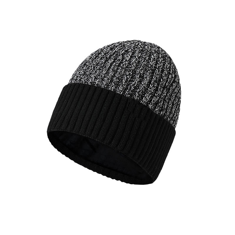 Men's Winter Warm Fleece-Lined Knitted Beanie Hat - Black - Adjustable (About 21 5/8"-23 1/4") - image 2