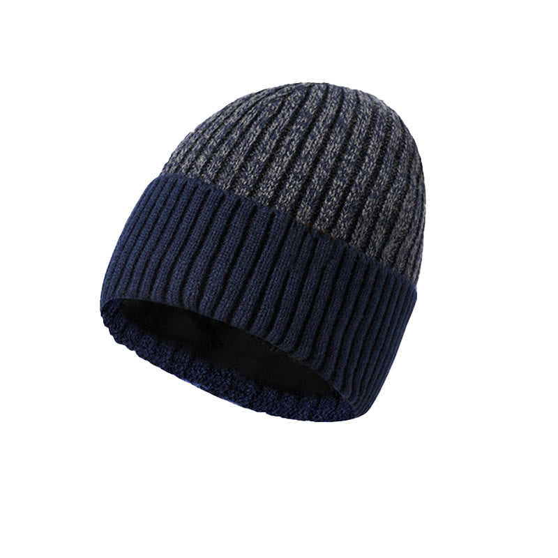 Men's Winter Warm Fleece-Lined Knitted Beanie Hat - Navy Blue - Adjustable (About 21 5/8"-23 1/4") - image 5