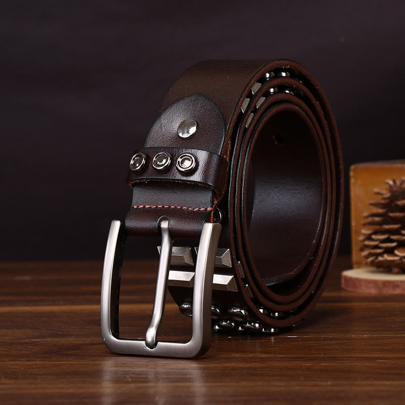 Edgy Premium Geometric and Round Stud-Embellished Leather Belt - image 6