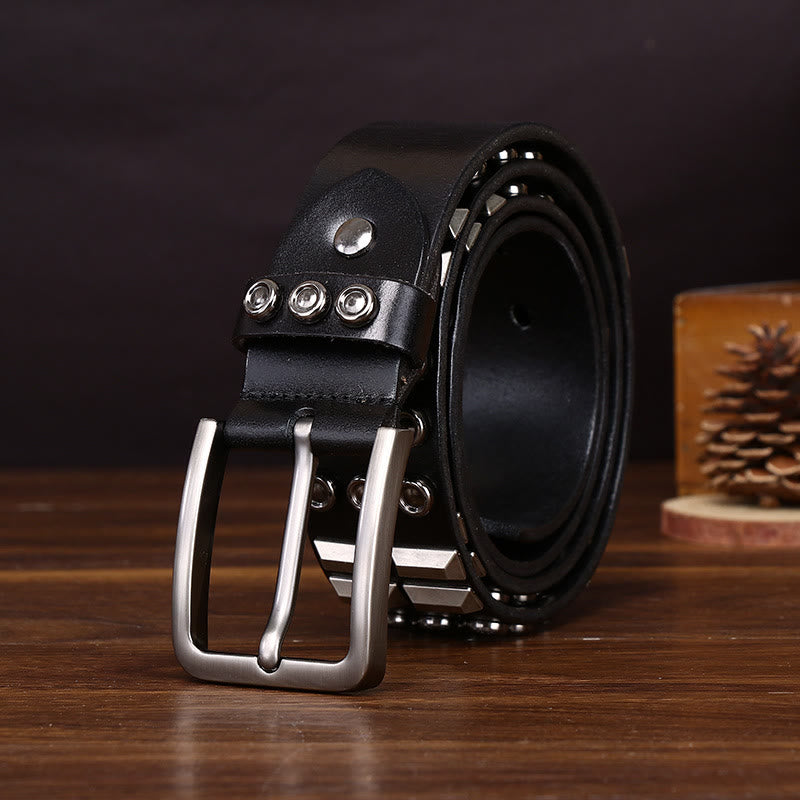 Edgy Premium Geometric and Round Stud-Embellished Leather Belt - image 1