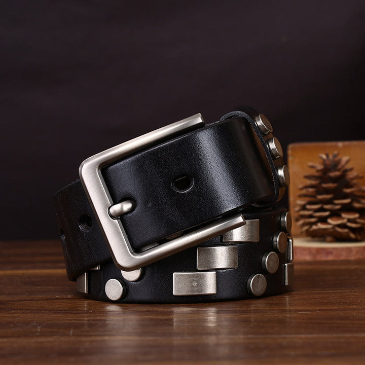 Premium Square and Circular Metal Accent Leather Belt - image 2