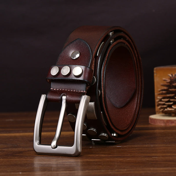 Premium Square and Circular Metal Accent Leather Belt - image 4