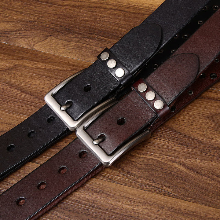 Premium Square and Circular Metal Accent Leather Belt - image 7
