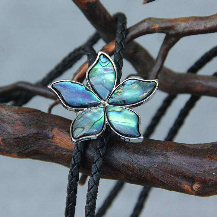 Flower-Shaped Iridescent Abalone Shell Vintage Metal Bolo Ties - Blue - image 0