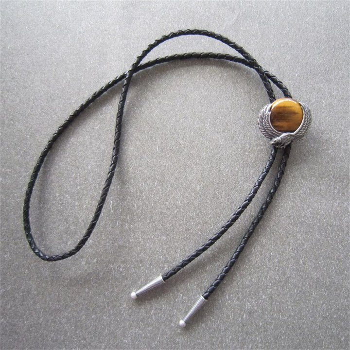 Wing-Accented Tiger Eye Stone Vintage Metal Bolo Ties - image 6