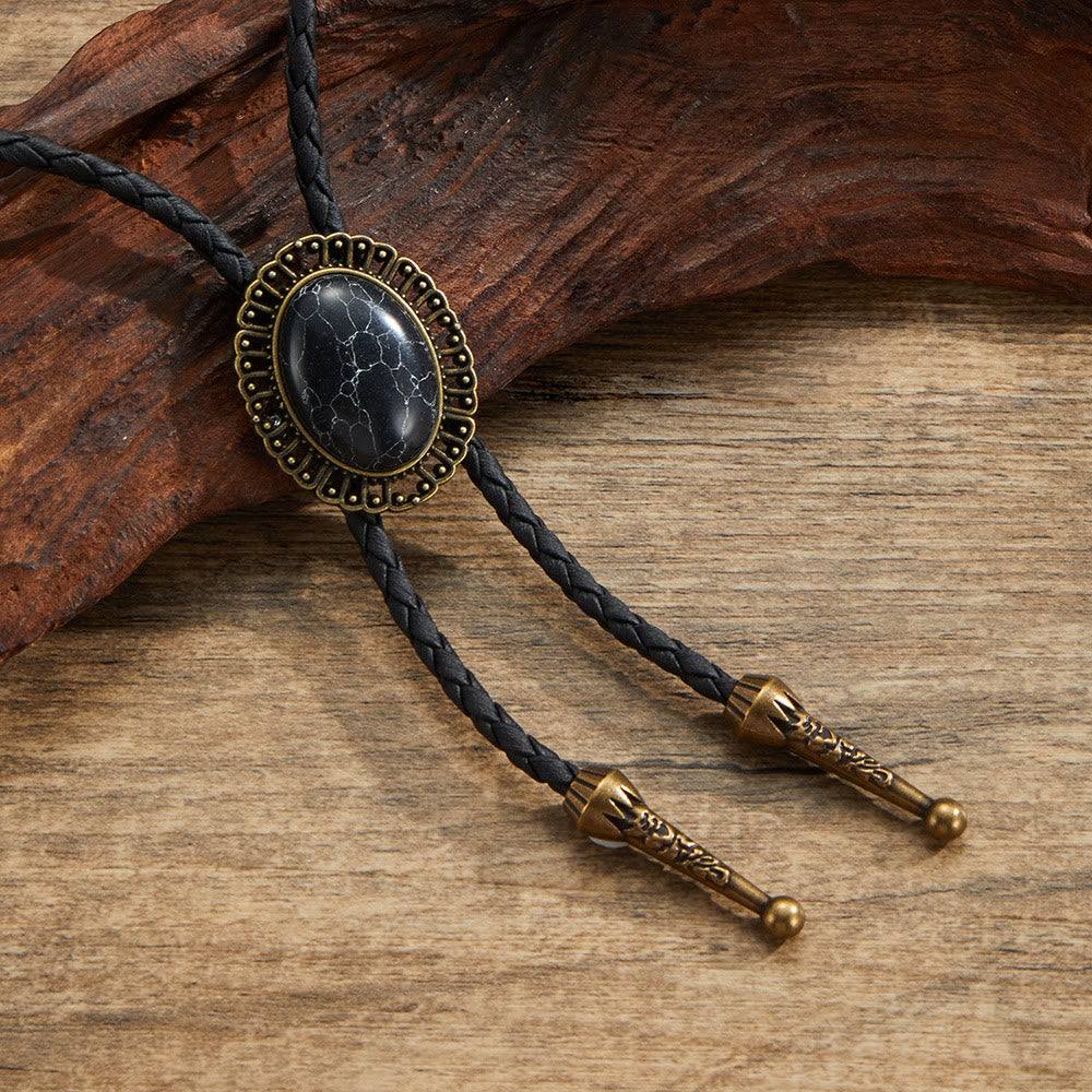 Assorted Natural Gemstone Retro Metal Frame Bolo Ties - Style #1 - image 1