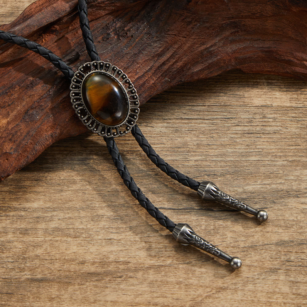 Assorted Natural Gemstone Retro Metal Frame Bolo Ties - Style #7 - image 7