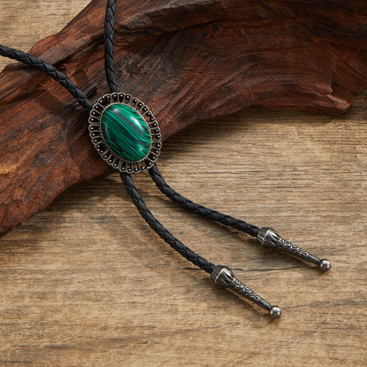 Assorted Natural Gemstone Retro Metal Frame Bolo Ties - Style #5 - image 5