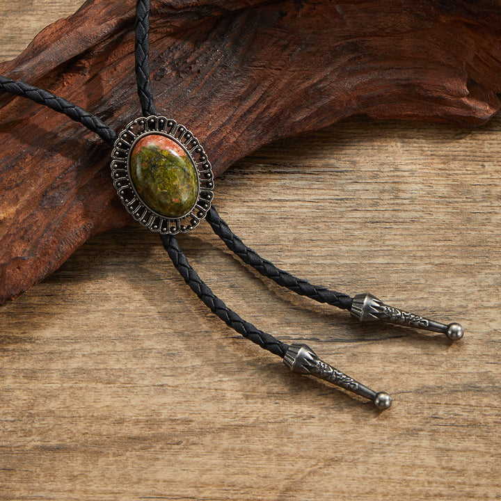 Assorted Natural Gemstone Retro Metal Frame Bolo Ties - Style #6 - image 6