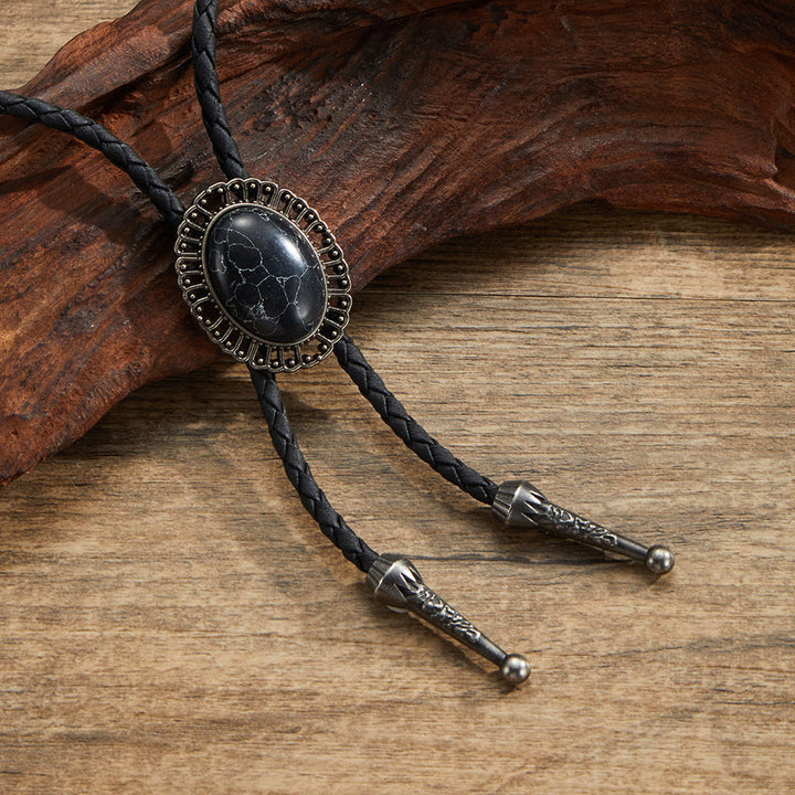 Assorted Natural Gemstone Retro Metal Frame Bolo Ties - Style #4 - image 4