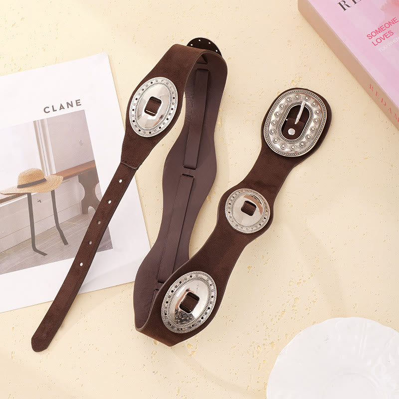 Women's Graceful Vintage Ornate Buckle Suede Leather Belt - Brown - 36 - image 0