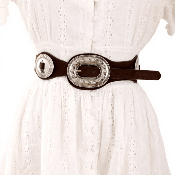 Women's Graceful Vintage Ornate Buckle Suede Leather Belt - image 3
