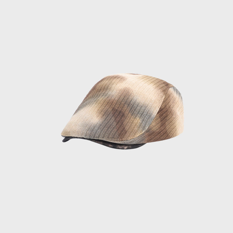 Men's Corduroy Tie-Dye Retro Winter Beret Hat - Khaki - Adjustable(21 1/4"-22 7/8") - image 1