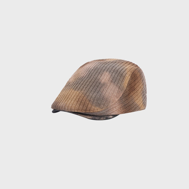 Men's Corduroy Tie-Dye Retro Winter Beret Hat - Brown - Adjustable(21 1/4"-22 7/8") - image 6