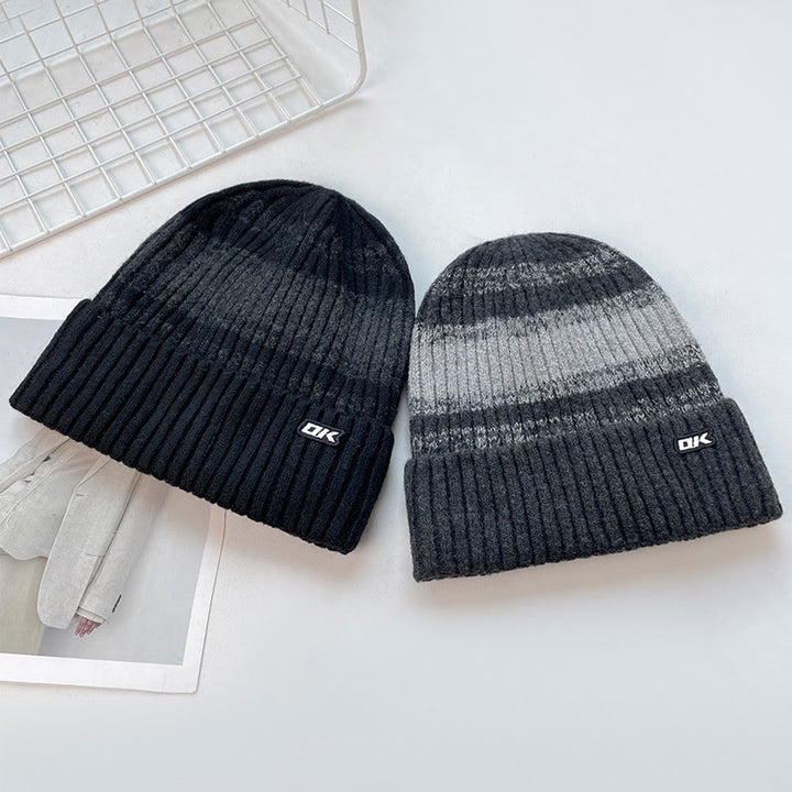 Men's Winter Fleece-Lined Striped Knitted Beanie Hat - image 7