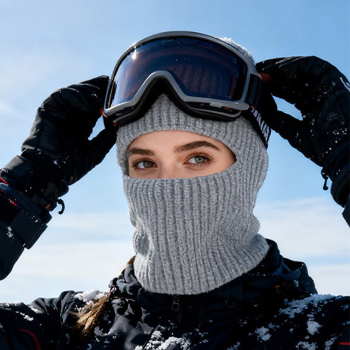 360° Wrap Windproof Knitted Full-Face Winter Beanie Hat - Grey - Adjustable (20 7/8"-23 5/8") - image 5