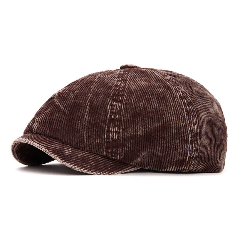 Retro-Inspired Solid Color Corduroy Newsboy Beret Hat - Coffee - Adjustable (22 1/2"-24") - image 0