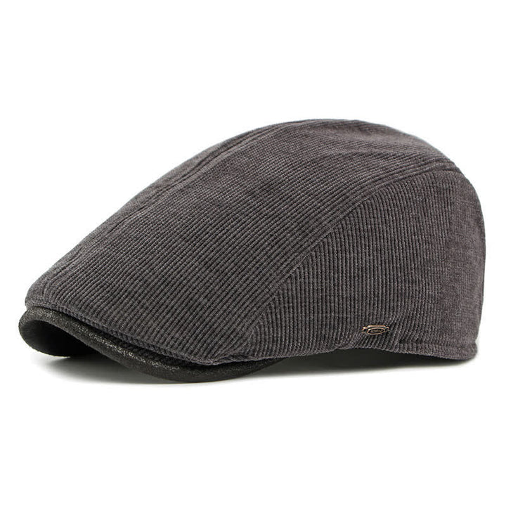 Modern Contrasting Brim Corduroy Flat Top Beret Hat - Dark Gray - Adjustable (21 5/8"-23 1/4") - image 9