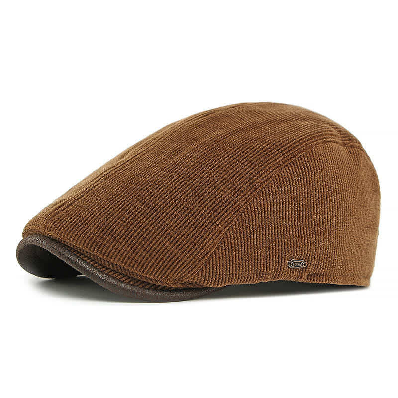Modern Contrasting Brim Corduroy Flat Top Beret Hat - Brown - Adjustable (21 5/8"-23 1/4") - image 13