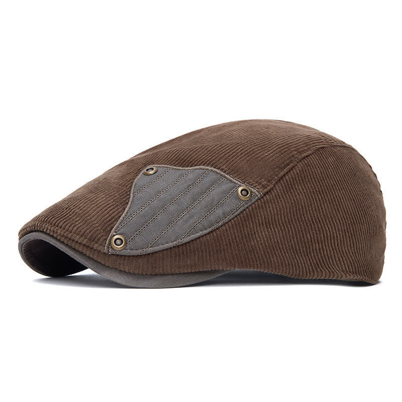 Street Style Chic Contrast Patch Corduroy Beret Hat - Coffee - Adjustable (22"-24") - image 12