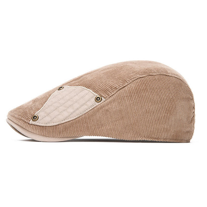 Street Style Chic Contrast Patch Corduroy Beret Hat - image 5