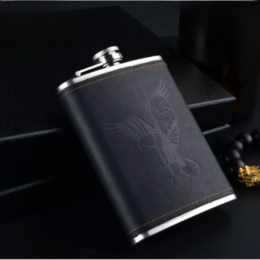 8 Oz Men's Retro Stainless Steel Leather Outdoor Portable Flask - Style #2 - 8oz - image 1
