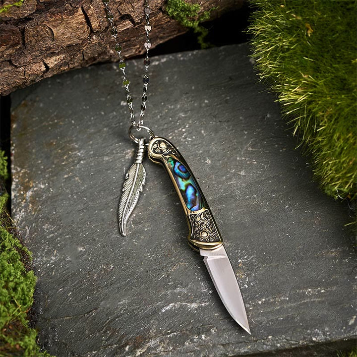 Exquisite Outdoor Tool Folding Knife Feather Pendant Necklace - image 3