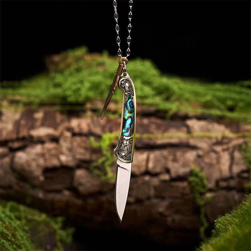 Exquisite Outdoor Tool Folding Knife Feather Pendant Necklace - image 5