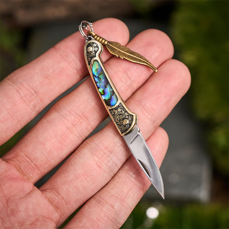 Exquisite Outdoor Tool Folding Knife Feather Pendant Necklace - image 6