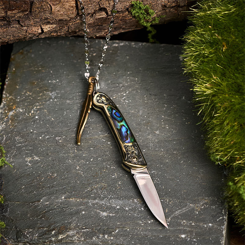 Exquisite Outdoor Tool Folding Knife Feather Pendant Necklace - image 7