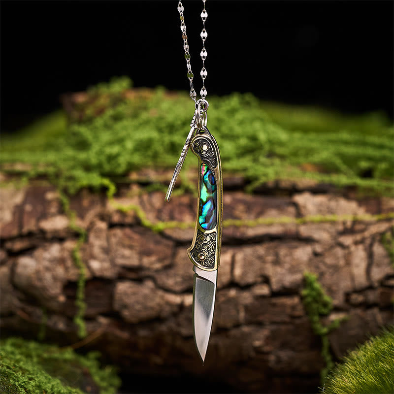 Exquisite Outdoor Tool Folding Knife Feather Pendant Necklace - image 1