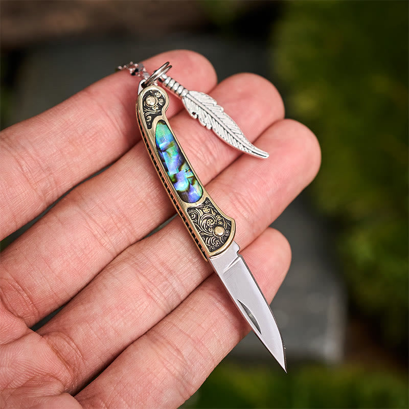 Exquisite Outdoor Tool Folding Knife Feather Pendant Necklace - image 2